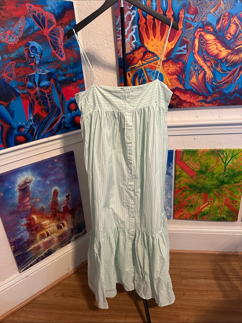 Light Green Striped Spaghetti Strap Sundress
